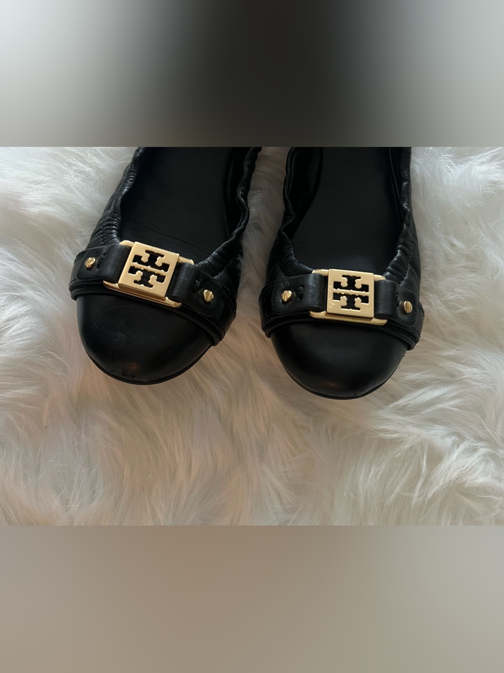 Tory Burch Black "AMBROSE" LEATHER BUCKLE GOLD REVA BALLET size 6.5 - Picture 5 of 6
